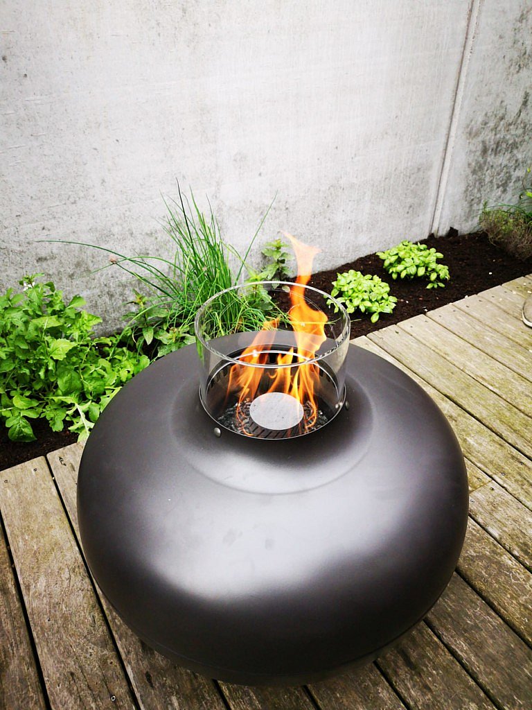 Faro Pob terras verwarming winter buiten gezellig vuur TriPob Stroomop Chic Gardens