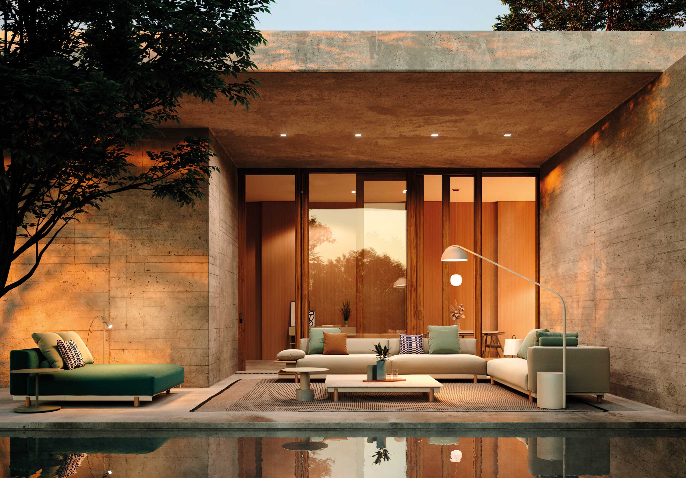 tuinverlichting exclusieve tuinen stijlvol luxe buitenverlicht lichten tuin terrasverlichting terras buitenleven staanlamp grote en kleine lampen verlichting planten sfeer gezelligheid lichtjes winter magazine chic gardens outdoor living outdoor design inspiratie tips nieuws trends ideeën