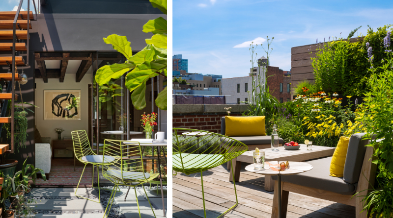 Een opmerkelijk daktuin in Manhatten, NY bij de Tribeca Loft. Een hemelse oase van rust. Nu in Chic Gardens najaar 2020