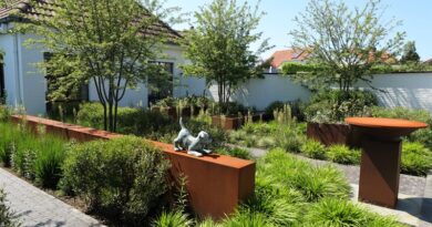 Tuininspiratie: speelse tuin met veel groen en kleurrijke borders.