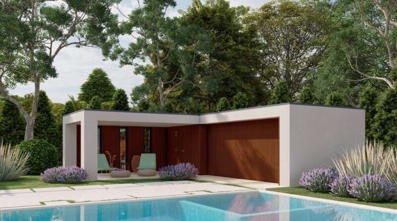 Poolhouse Deluc van Chalet Center, met Crepi wandbekleding, in moderne stijl uit de Future lijn.