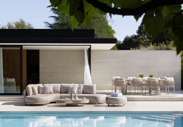 Lomano lounge en Organo tuintafel en tuinstoelen van Exterioo